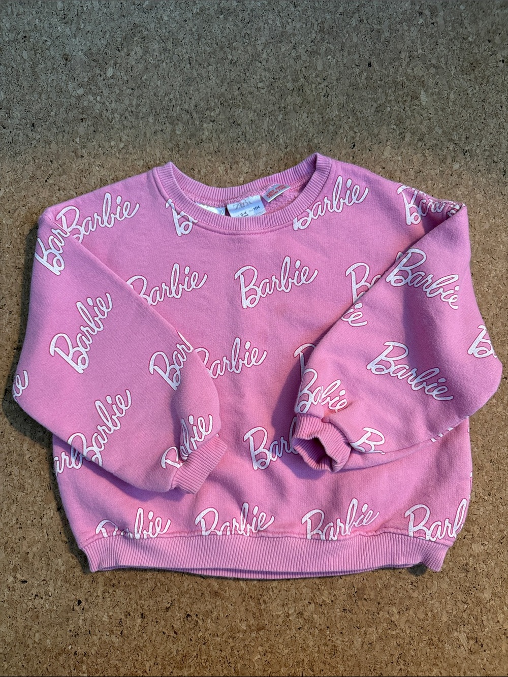Zara Barbie Pink Allover Logo Sweatshirt Girls Size 3-4Y